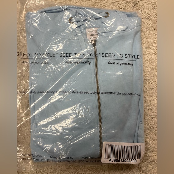 Seed to Style Organic Cotton Print or Solid French Terry Zip-Up Hoodie Aqua 1X - Picture 8 of 12